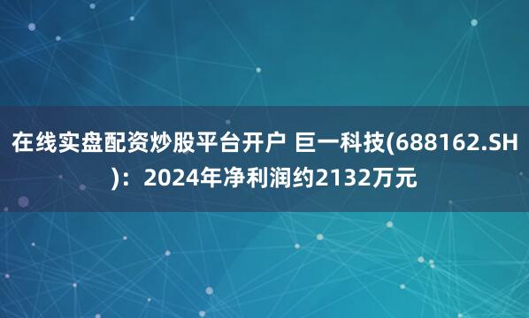 在线实盘配资炒股平台开户 巨一科技(688162.SH)：2024年净利润约2132万元
